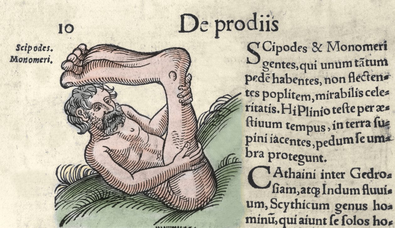 Representação de um monstro Sciapod Gravura de "The Book of Prodigiorum ac ostentorum Chronicon Basileae" de Wolfhart (Conrad Lycosthene) 1557 de Unknown artist