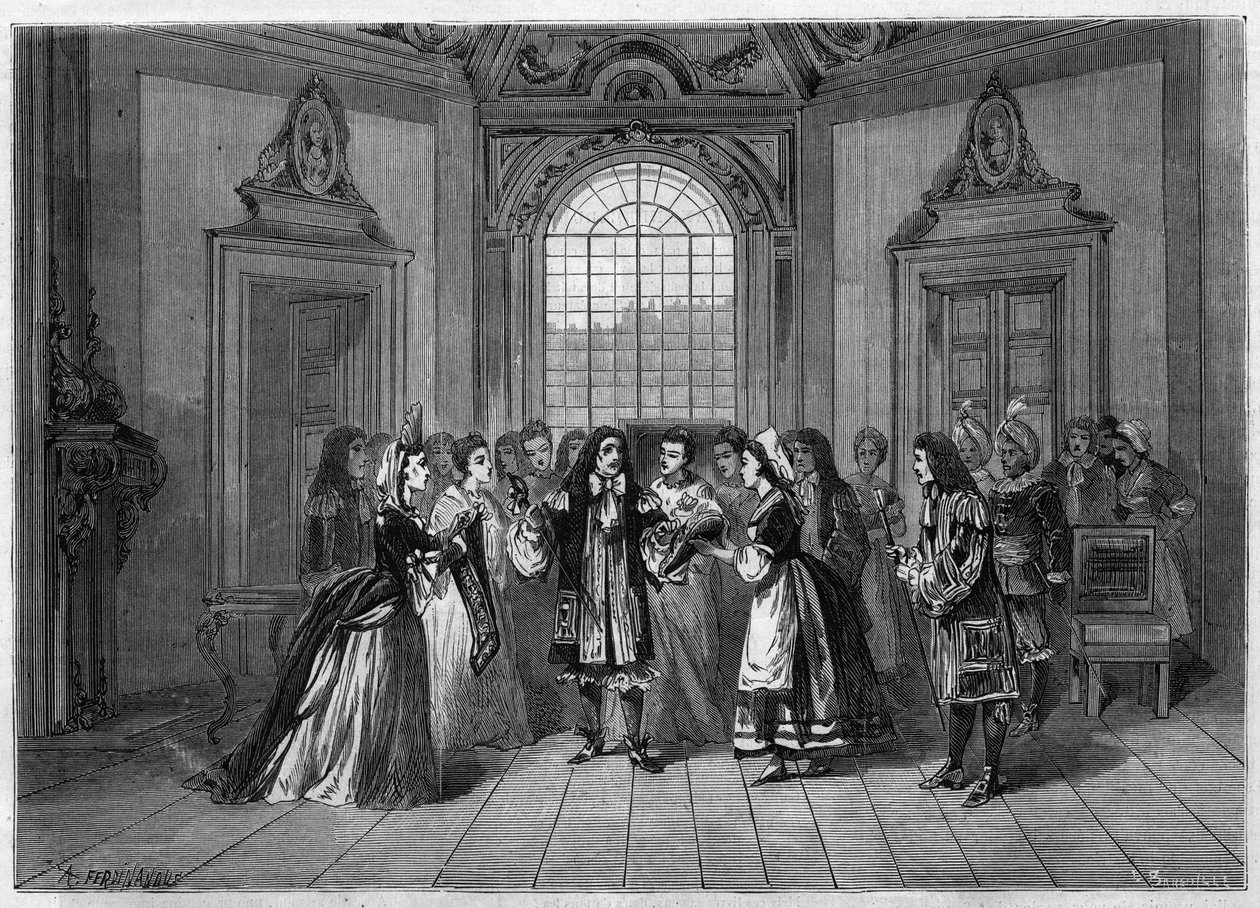 Representação de uma ópera cómica: Luís XIV em "Le roi a dit" depois de um libreto de Edmond Gondinet (1829-1888) e uma música de Leo Delibes (1836-1891). Paris, Teatro de l