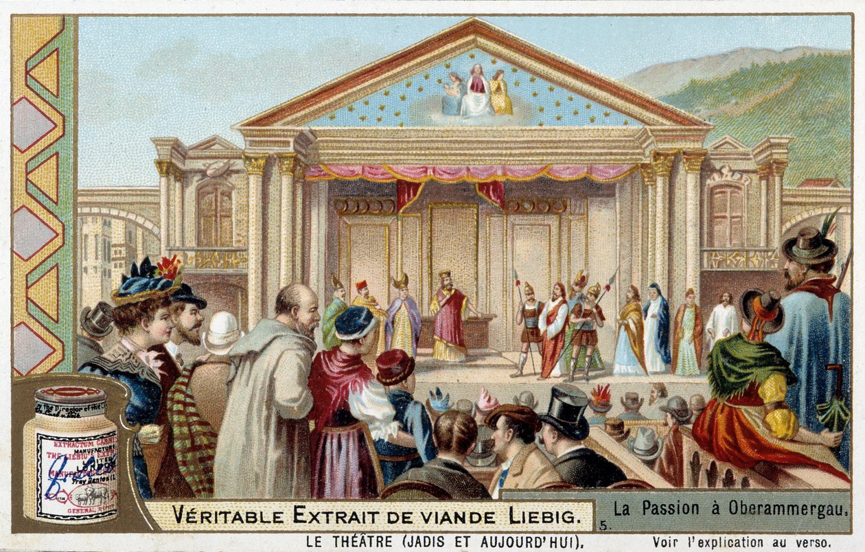 Representação de um jogo de paixão em Oberammergau (Alemanha) - Liebig chromolithography de Unknown artist