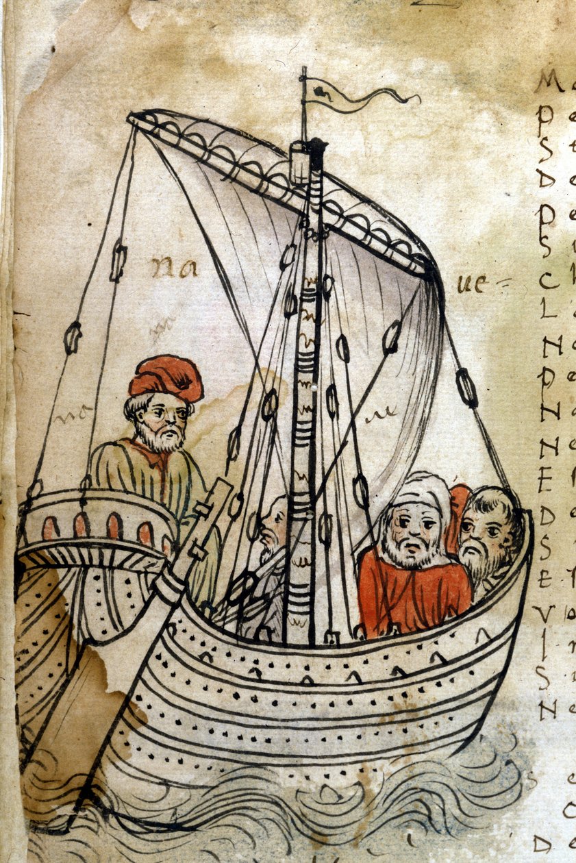 Representação de um navio no século XIV, após o manuscrito "L
