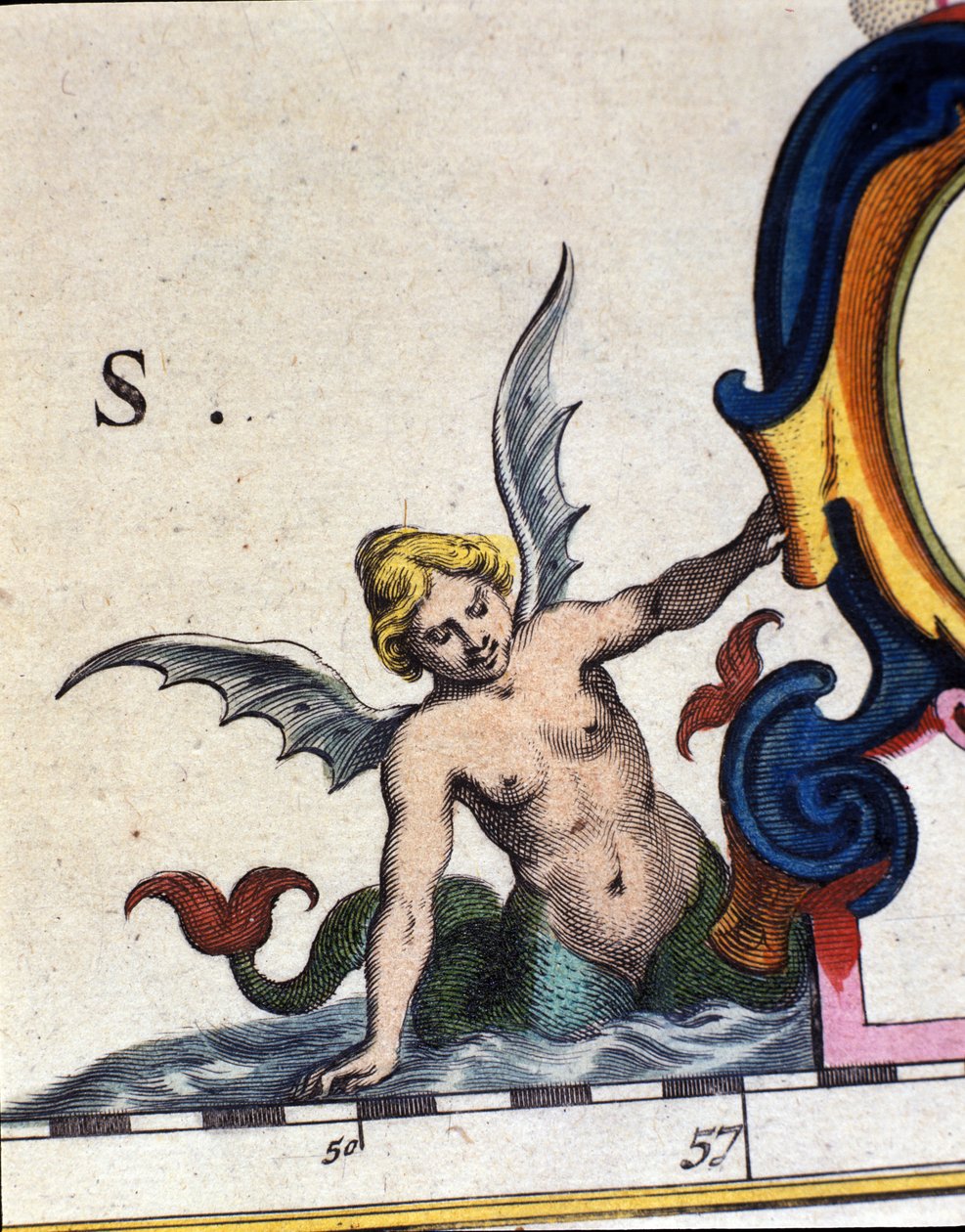 Representação de uma sirene ailee. Detalhe do "Atlas novus" 1642 de Unknown artist