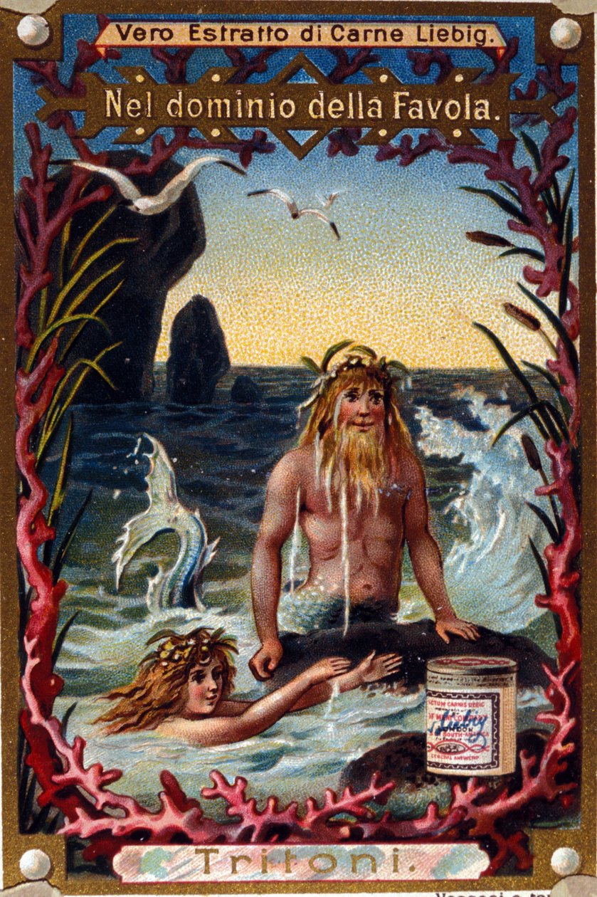 Representação de recém-nascidos, criaturas lendárias mi man mi peixe. chromolithographof do século XIX de Unknown artist