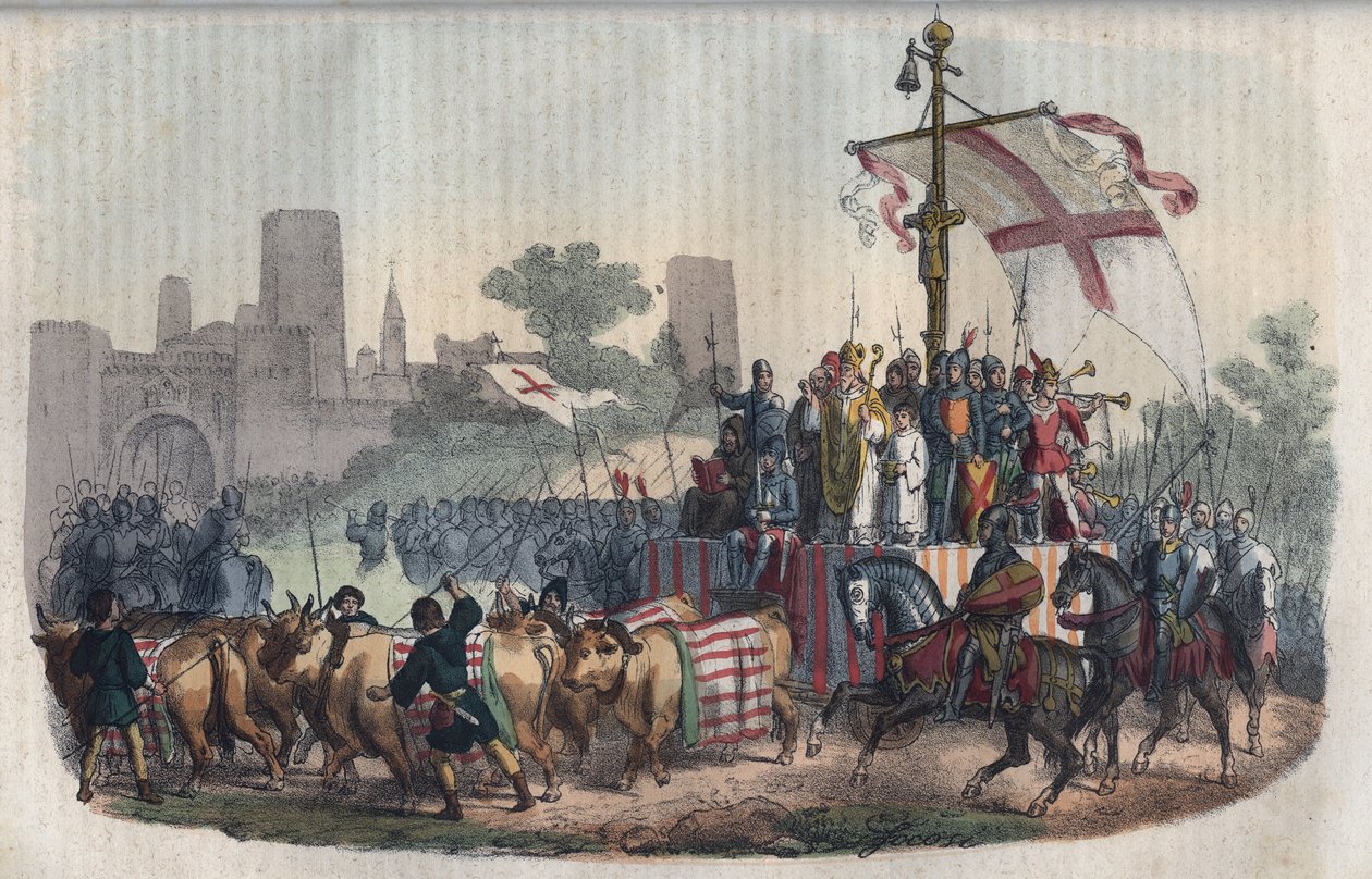 Representação do Carroccio, uma grande carroça com a sinalização da cidade e em torno da qual se reuniam as milícias das comunas da planície do Pó, inventada pelo Arquivo de Milão Aribert (Ariberto) em 1037 durante o cerco da cidade pelo Imperador Conrado  de Unknown artist