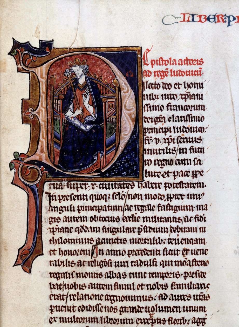 Representação do Rei de França Saint Louis (ou Louis IX) (1214-1270). Miniatura retirada de "O espelho da História" (Speculuum Historiale) por Vincent de Beauvais (1190-1267), Dijon, Biblioteca Municipal de Unknown artist