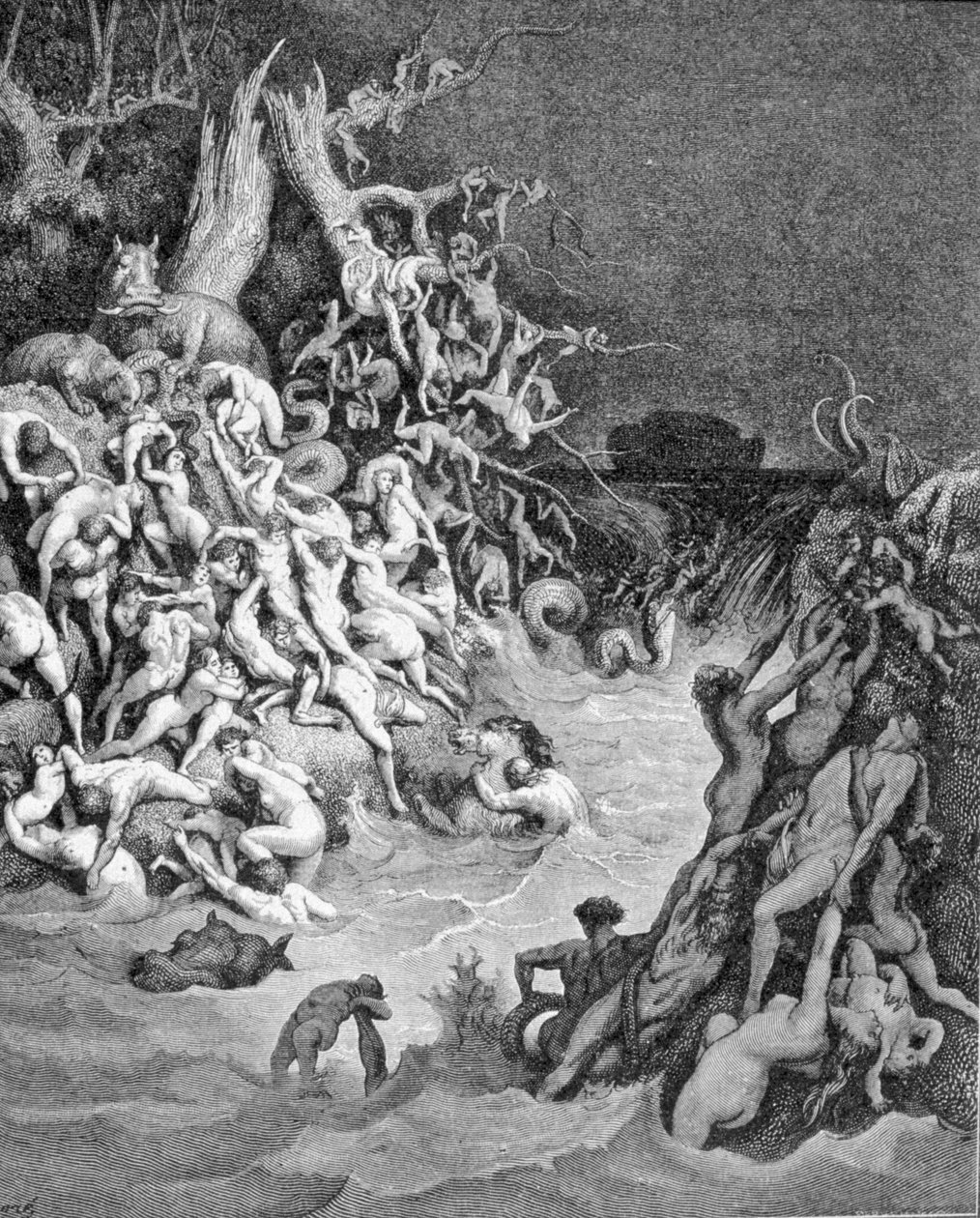 Representação da Inundação Universal. Gravura do século XIX. de Unknown artist