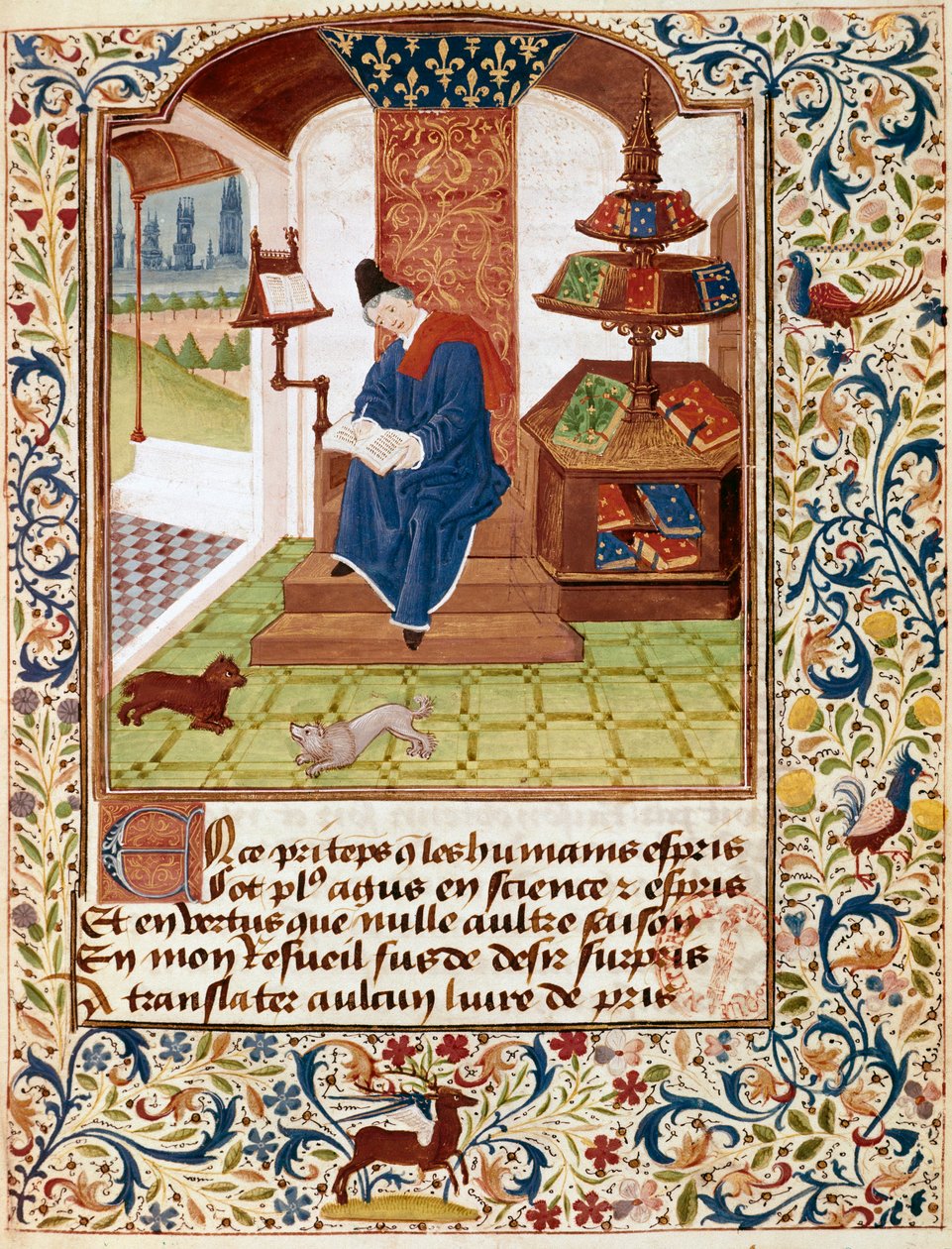 Representação do autor escrevendo em seu escritório Miniatura de "Flores de todas as virtudes" ou "Rosário de virtudes" (Sra. 291) 1460 Musee Conde, Chantilly de Unknown artist