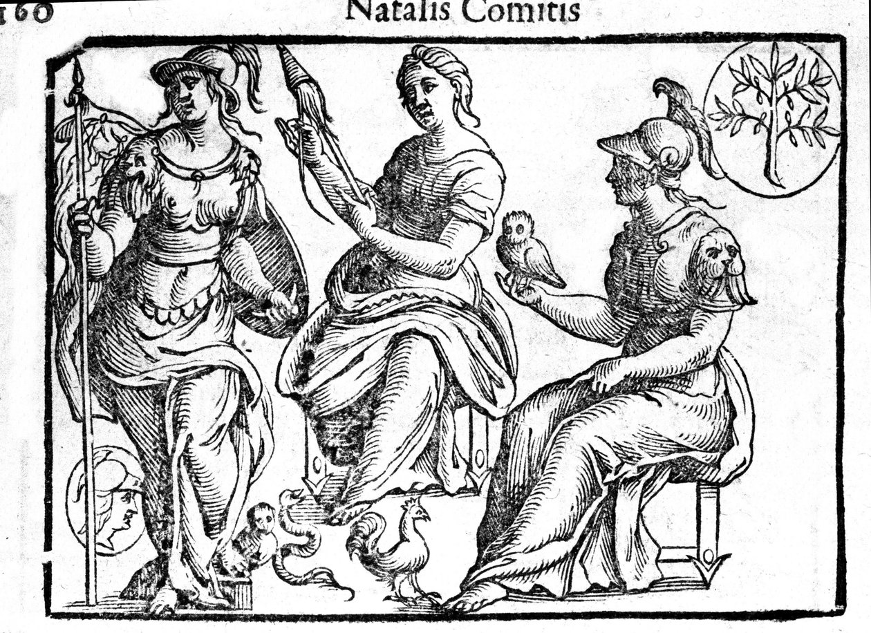 Representação da divinita Atena. Gravura de "Mythologiae sive explicationes fabularum" da Natalis Comitis. 1637. de Unknown artist