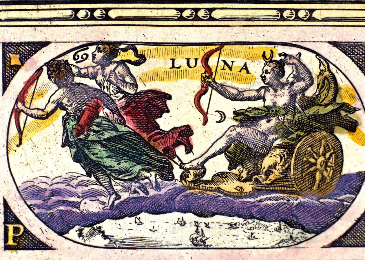 Representação da lua. Gravura do século XVII. de Unknown artist