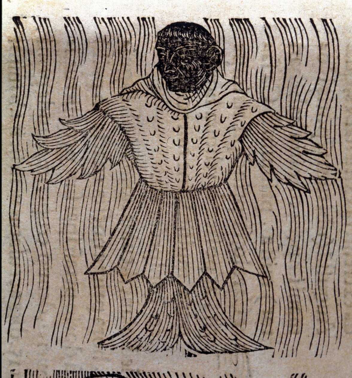 Representação do monge marinho, dos peixes imaginários e dos monstros marinhos. Gravura de "Prodigiorum ac ostentorum chronicon" de Conrad Lycosthenes (Konrad Wolffhart de Unknown artist
