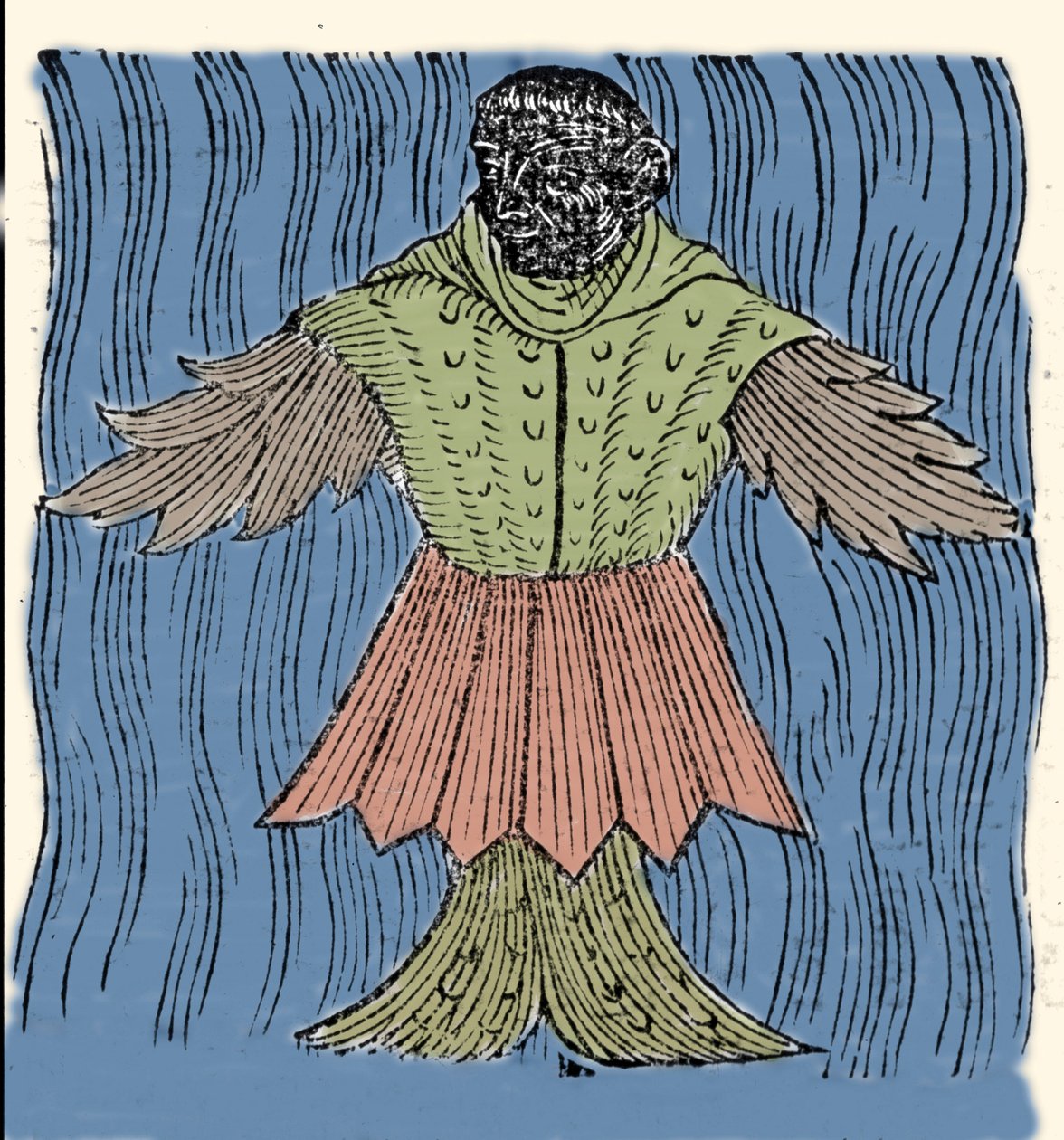 Representação do monge marinho, dos peixes imaginários e dos monstros marinhos. Gravura de "Prodigiorum ac ostentorum chronicon" de Conrad Lycosthenes (Konrad Wolffhart de Unknown artist