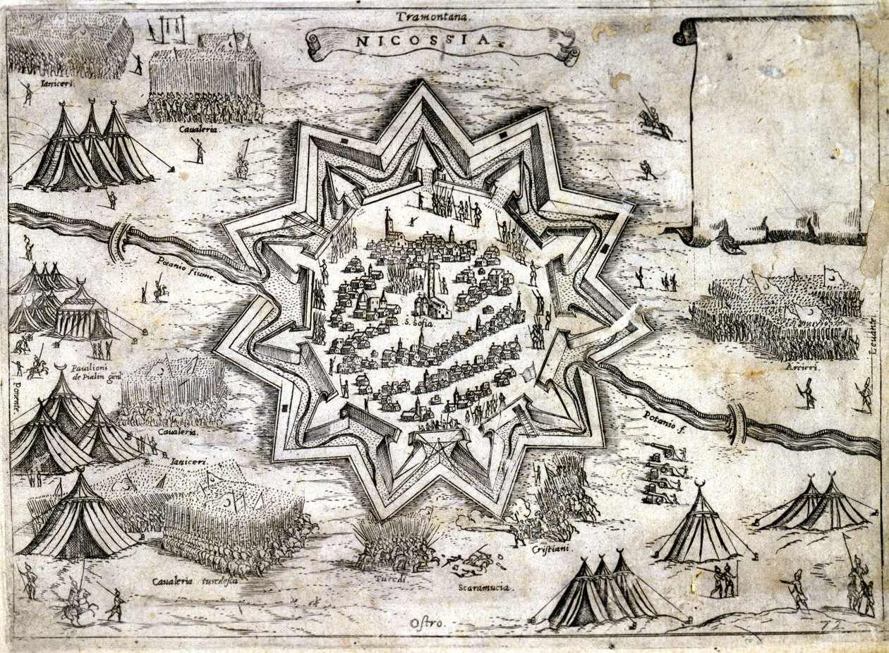 Representação do cerco de Nicósia na ilha de Chipre em 1191, durante a 3ª Cruzada de Richard Lion Heart. Século XVI. de Unknown artist