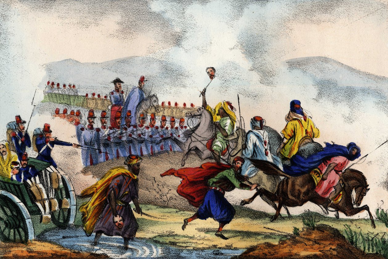 Reforma dos árabes em frente à praça formada pelo exército francês de África em Constantino, em 1837. Em "Storia d