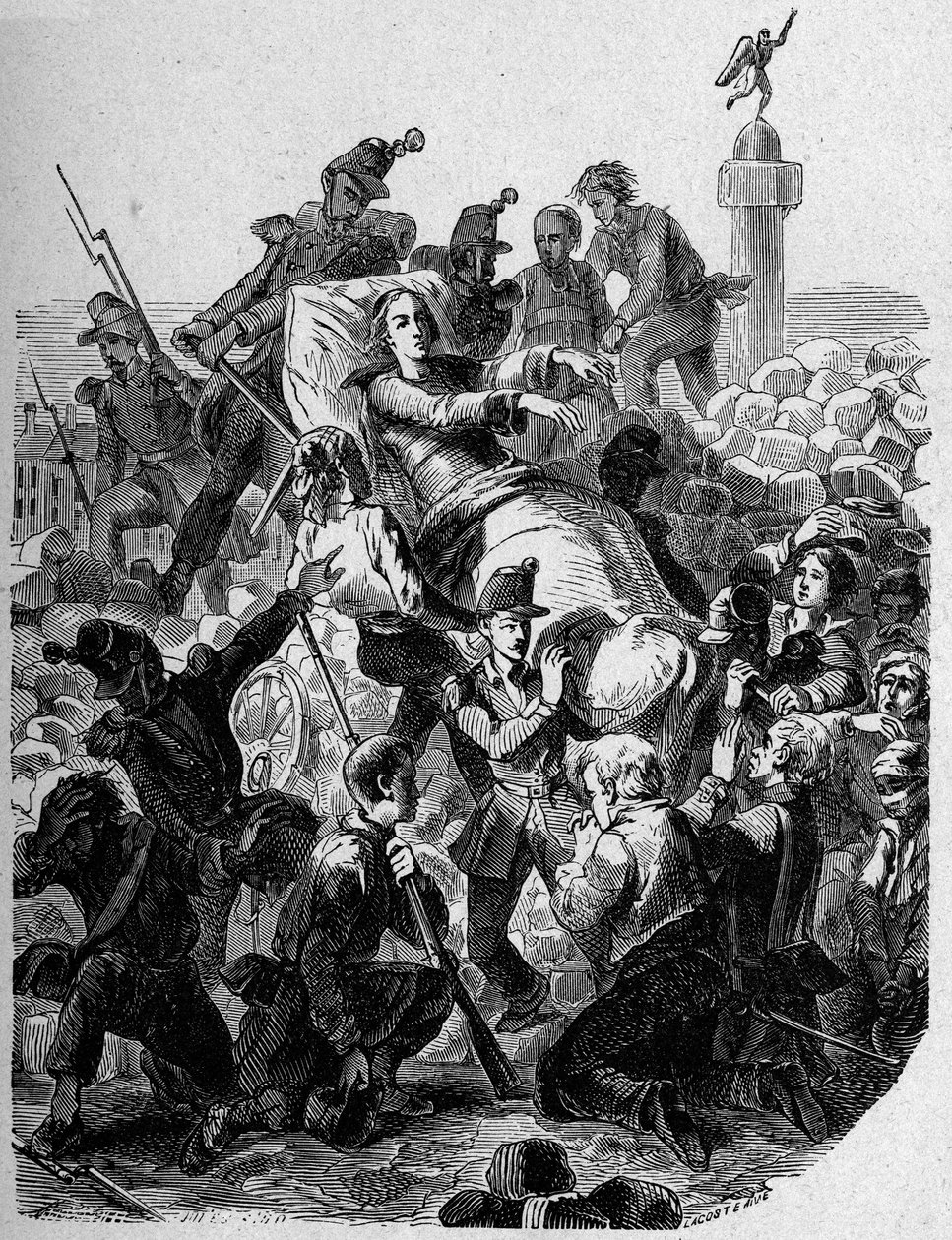 Revolução de 1848: "O arcebispo Denis Affre (1793-1848) fere-se e veste-se numa maca em 1848." de Unknown artist