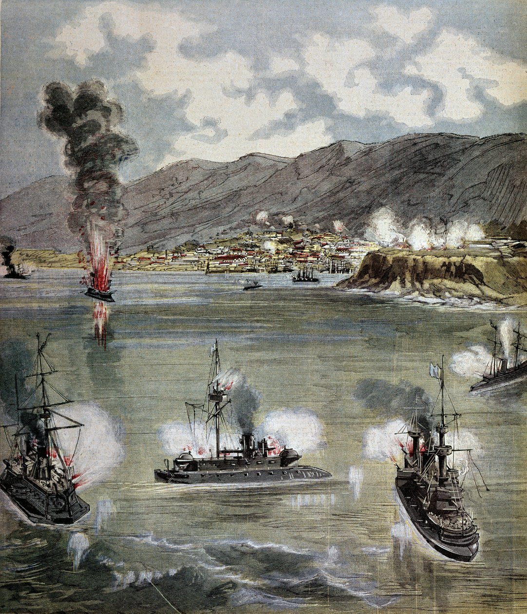 Revolução no Chile: o ataque a Valparaiso em 1891. Ilustração retirada do "Suplemento ilustra a revista du Pepetit" de 1891. Paris, B.N. de Unknown artist