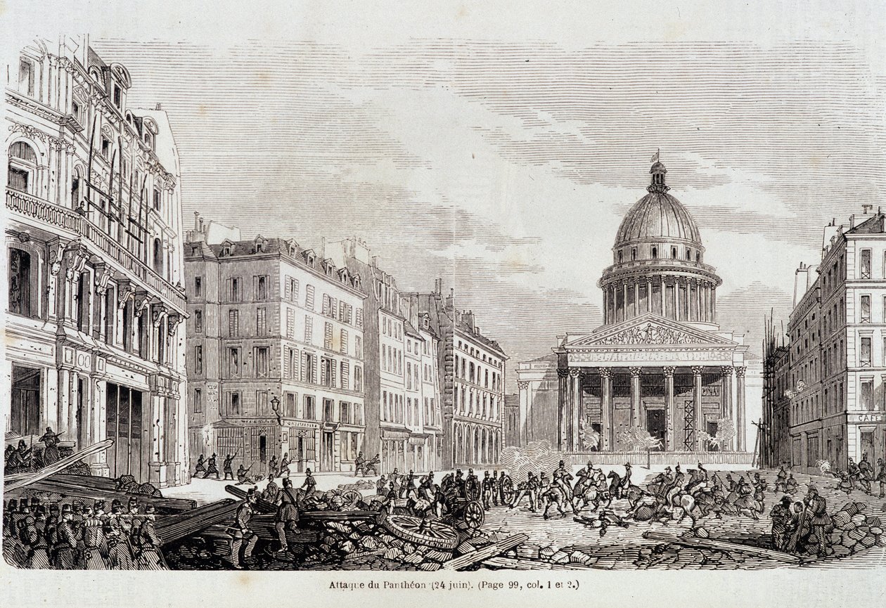 Revolução de 1848: Ataque do Panteão em 24 de Junho de 1848 - em "História Popular Contemporânea". de Unknown artist