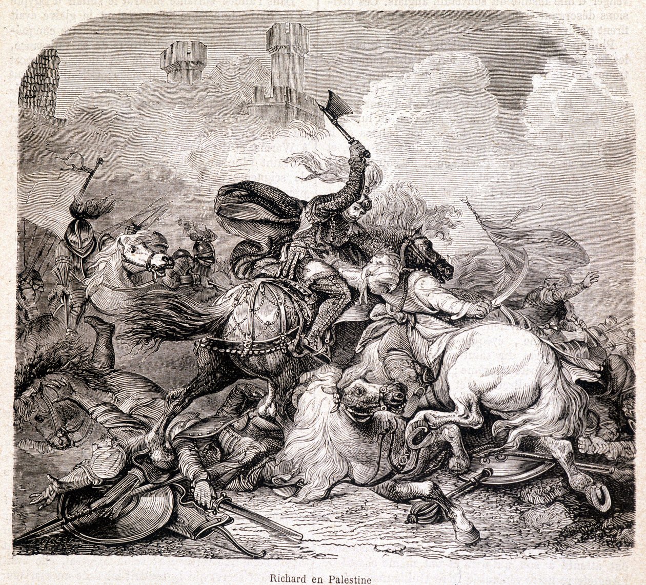 Richard na Palestina. Ilustração em "História de Papas, Reis, Rainhas, Imperadores, através dos Séculos" por Maurice Lachatre 1857 de Unknown artist