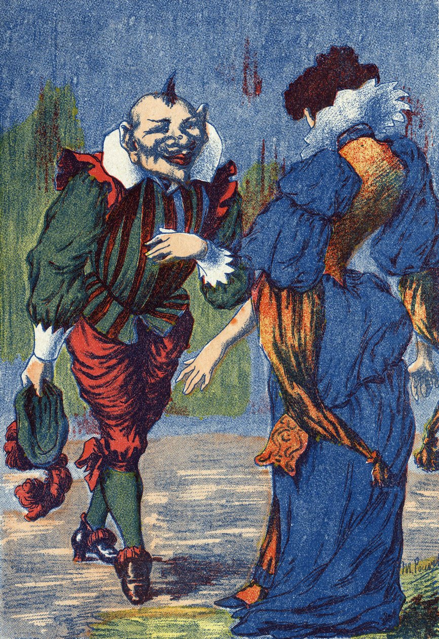 Riquet apresenta-se novamente à princesa. Ilustração de "Riquet a la houppe", conto de Charles Perrault (1628-1703), escritor francês. Ilustração anônima. Imagery Marcel Vagne, Jarville Nancy, sem data (final do século XIX). de Unknown artist