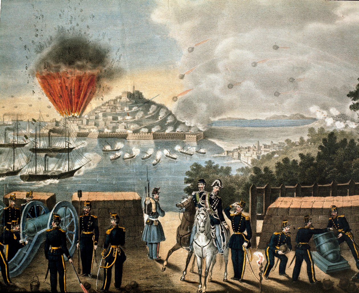 Risorgimento - Expedição das Mil ou Camisas Vermelhas por Giuseppe Garibaldi (1807-1887) - Cerco de Gaete, Itália de Unknown artist