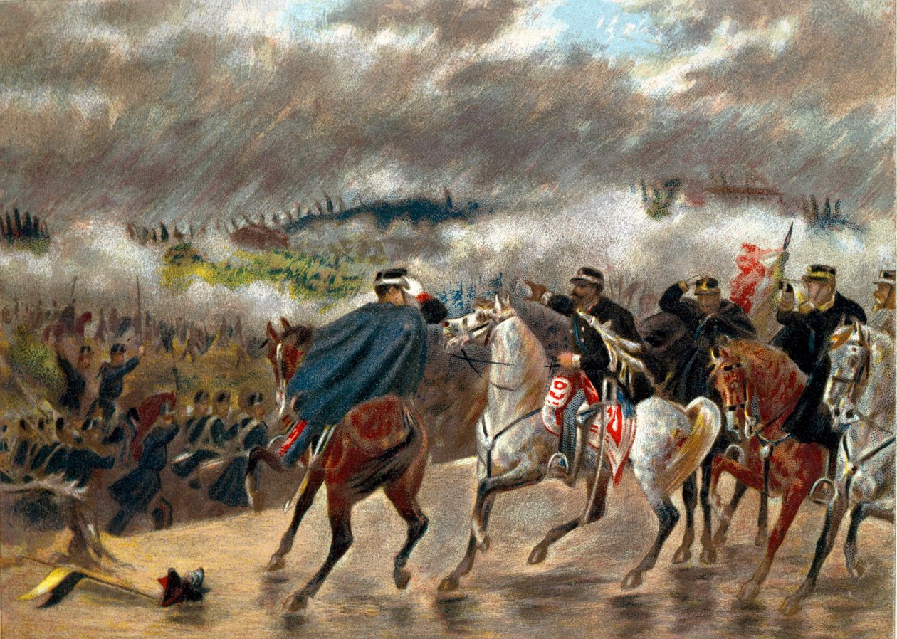 Risorgimento - Campanha Italiana (1859): Victor Emmanuel II (Vittorio Emanuele II) (Victor-Emmanuel) (1820-1878) durante a Batalha de San Martino liderou as tropas piemontesas contra o exército austríaco em 24/06/1859. Coleção Privada de Unknown artist