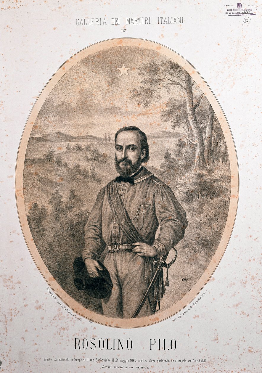 Risorgimento: "Retrato do patriota italiano Rosolino Pilo (1820-1860)". de Unknown artist