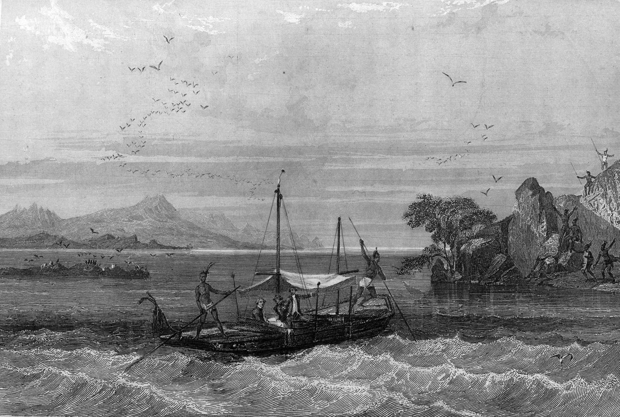 Robert Cavelier de La Salle (1643-1687) chega à boca do Mississippi, Abril de 1675. in "Histoire générale de la marine" de Van Tenac de Unknown artist