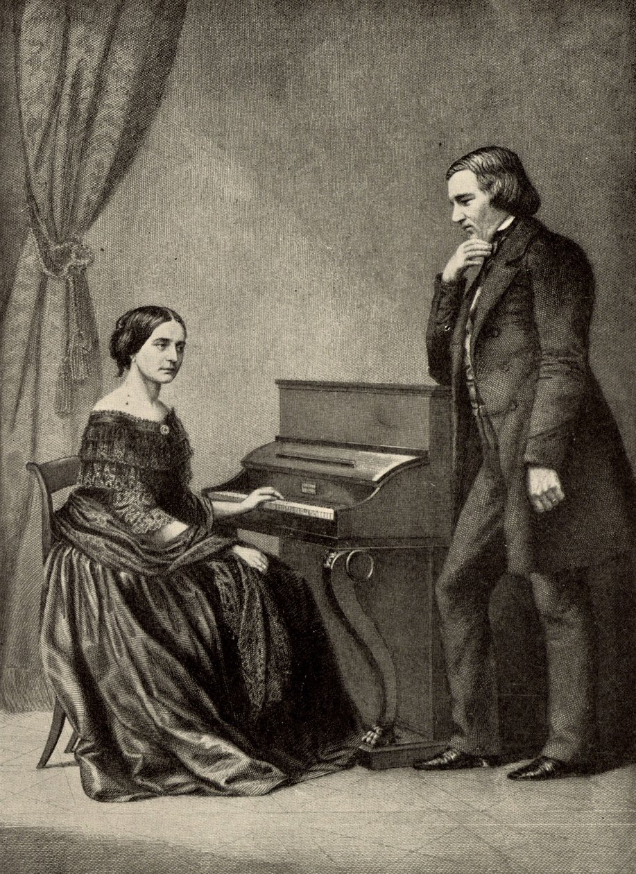 Robert Schumann (1810-1856) com a sua mulher (gravura) de Unknown artist