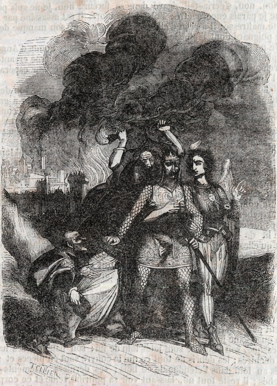 Rodomont abandona Paris - Gravura de 1851 de "Roland furieux" (Orlando furioso) (século XVI) de Ludovico Ariosto, conhecido como Ariosta - Edição traduzida do italiano pelo Conde de Tressan e publicada por Gustave Harvard 1851 de Unknown artist