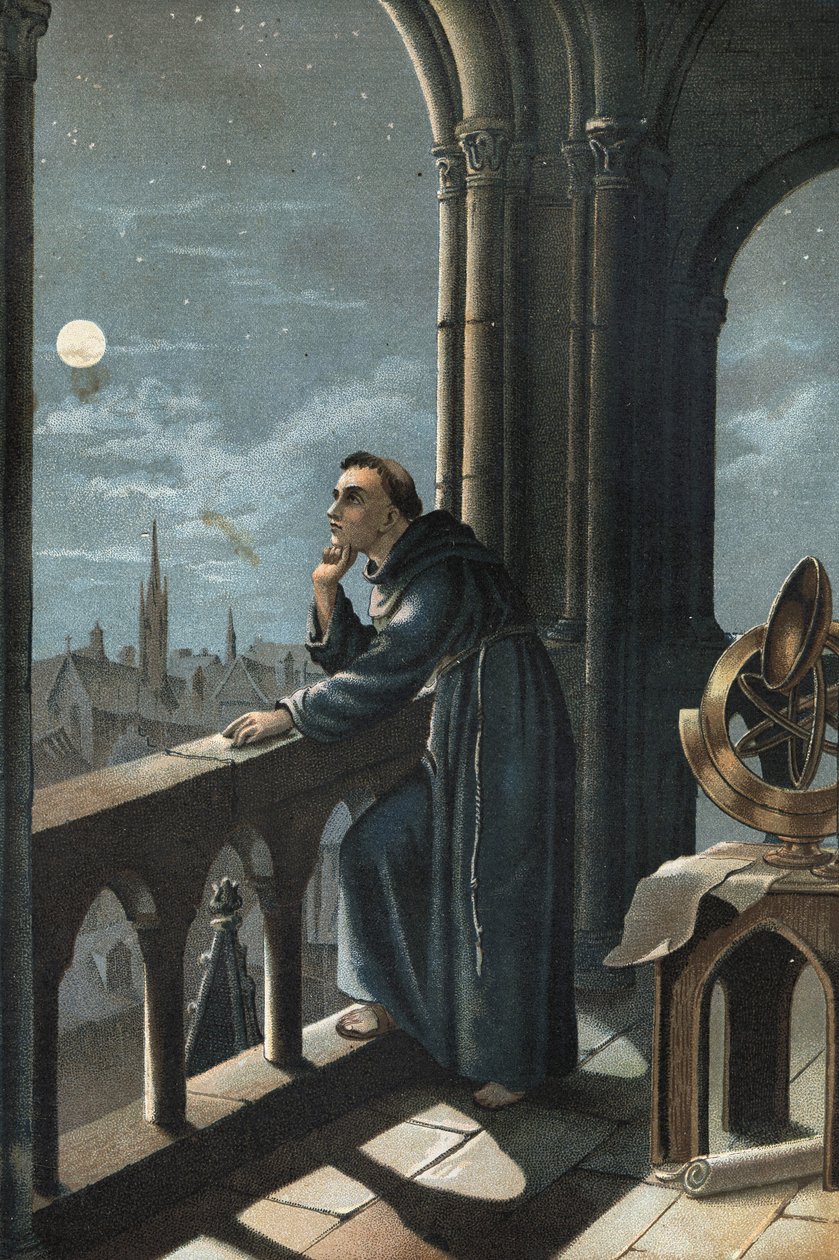 Roger Bacon para oxford.Franciscan monk, teólogo, filósofo e estudioso inglês (Ilchester, Somerset, cerca de 1214 em Oxford de Unknown artist