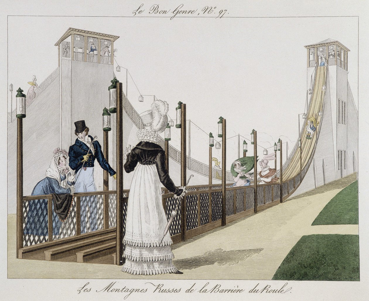 Rollercoaster na Barriere du Roule, início do século XIX "Le Bon genre", No. 97 de Unknown artist