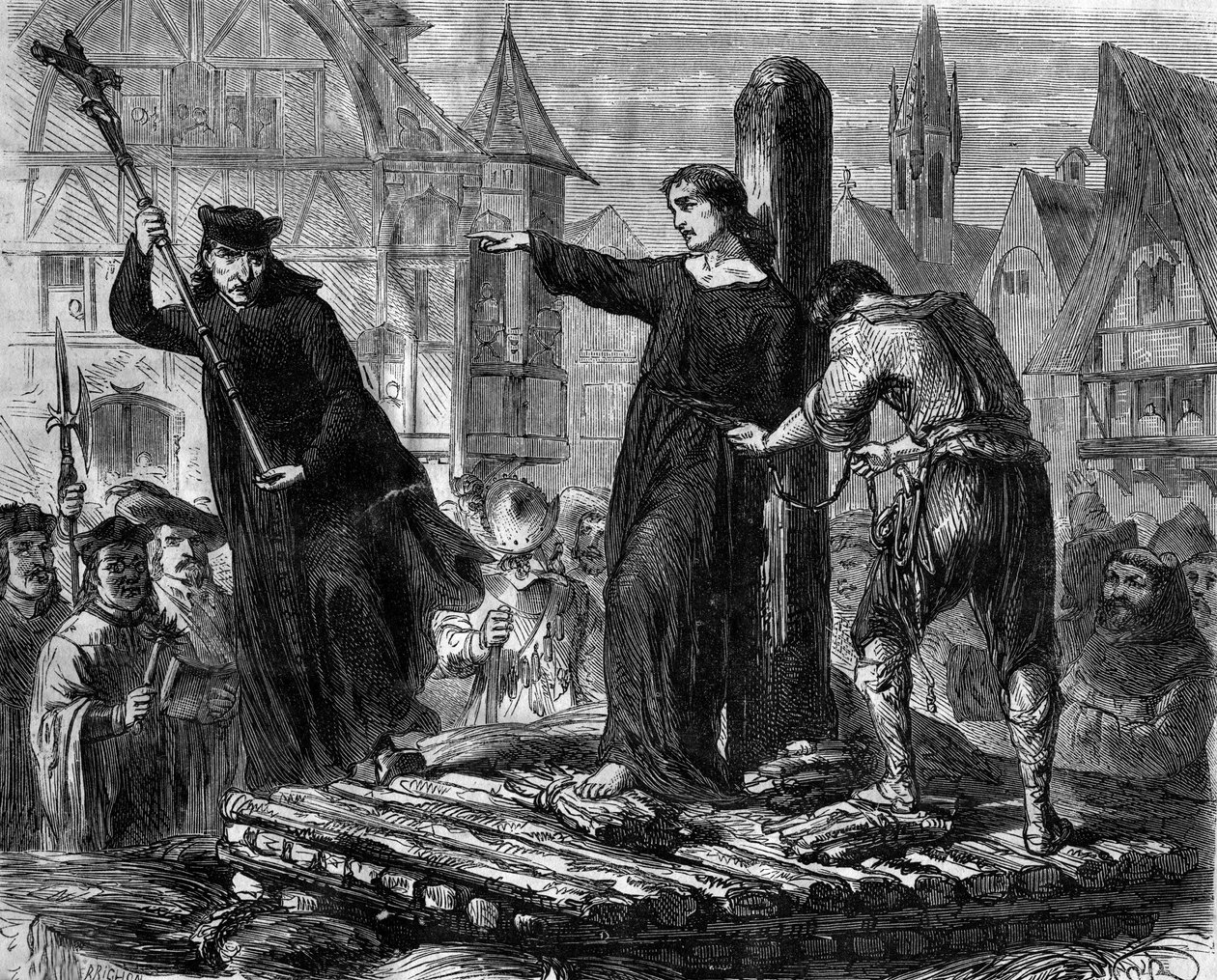 Série romana: "Confissões de Marion Delorme" de Eugene de Mirecourt (1824-1887). Acusado de bruxaria, o sacerdote Urbain Grandier (1590-1634) é queimado em um açougueiro. Antes de morrer, ele atira aos seus algozes: "Dentro de um ano, chamo-vos a todos par de Unknown artist