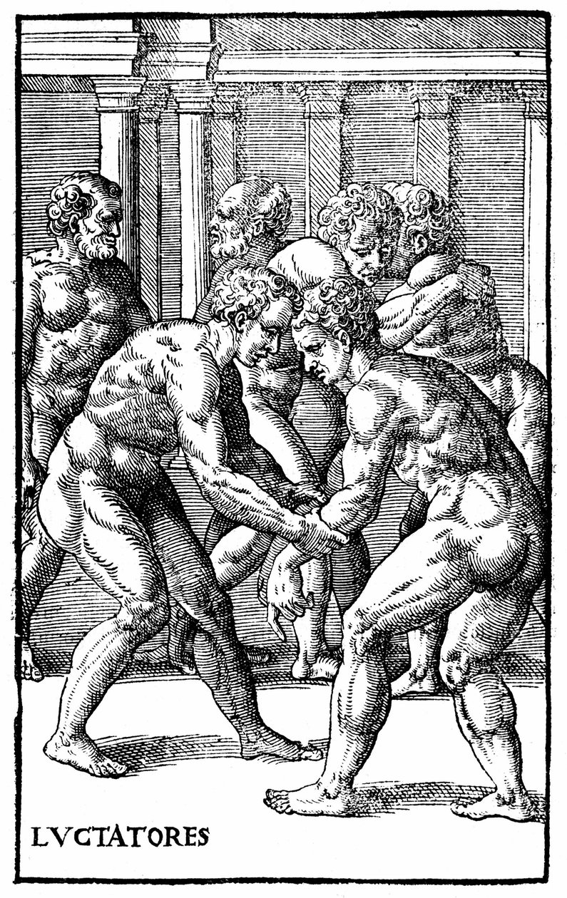 Lutadores romanos - em "Hieronymi Mercurialis de Arte Gymnastica", edição Veneza de Unknown artist