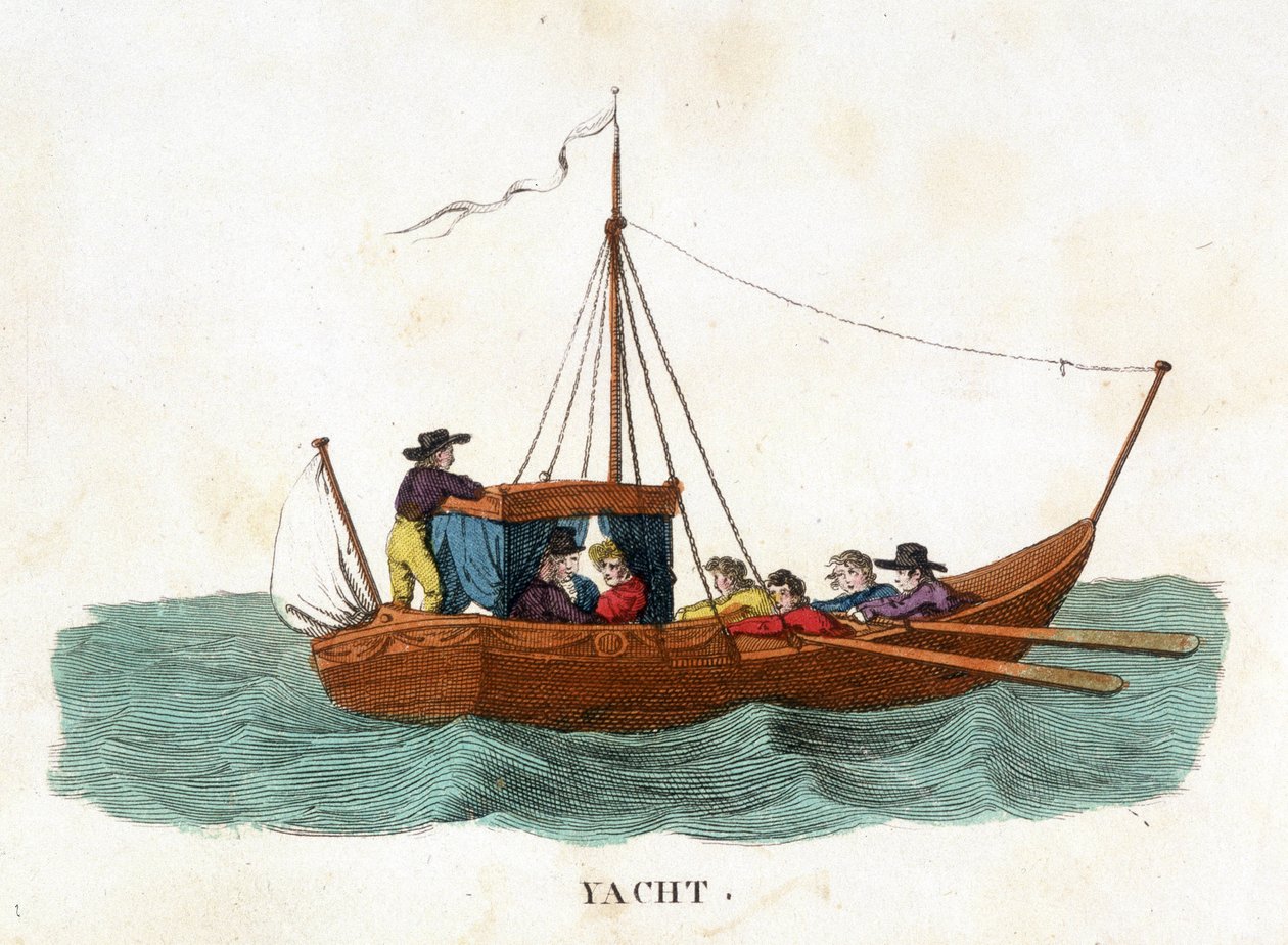 Um passeio romântico de um casal a bordo de um iate. de Unknown artist