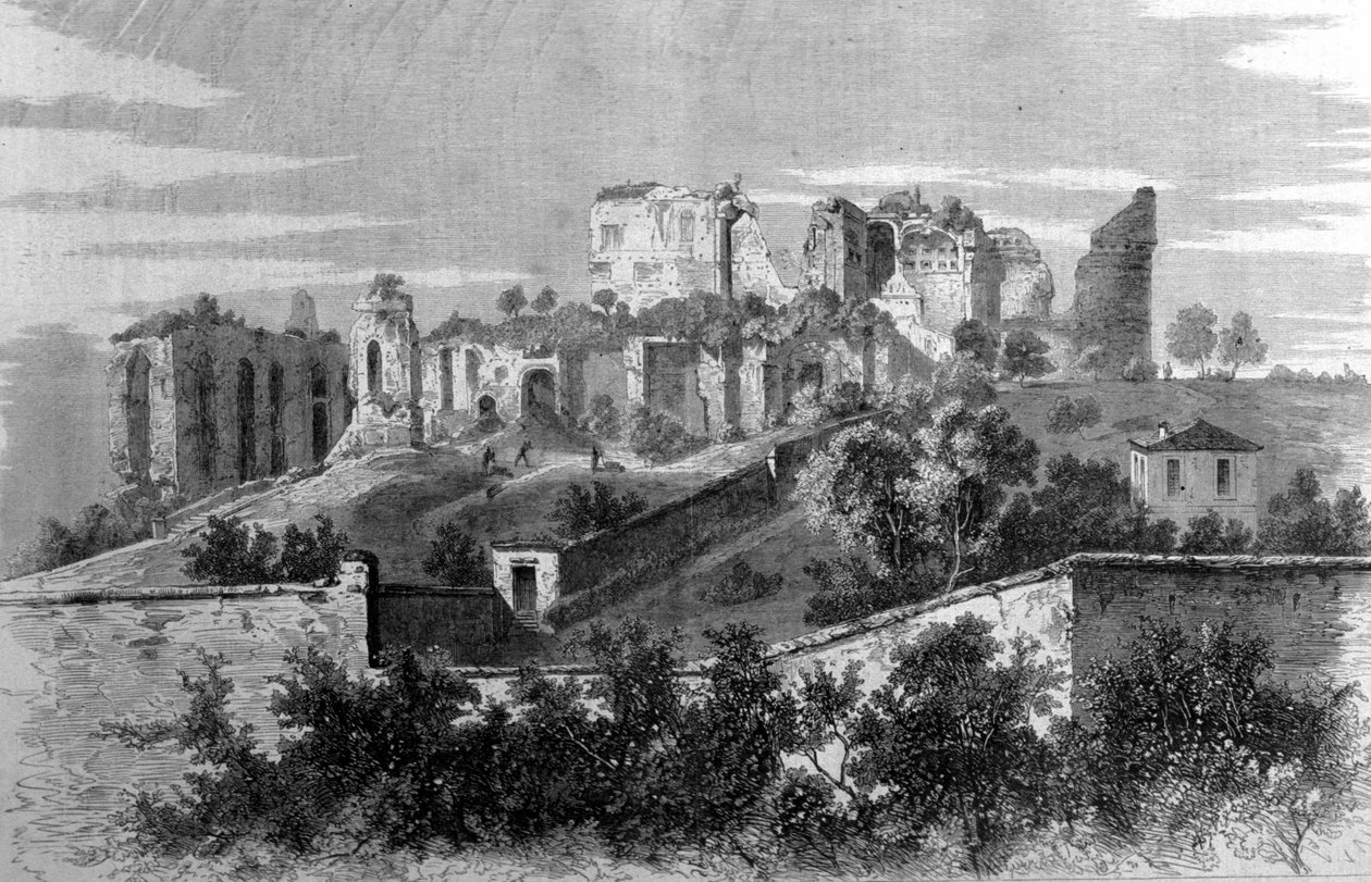 Roma, vista do Monte Palatino e das ruínas do palácio dos Césares. de Unknown artist