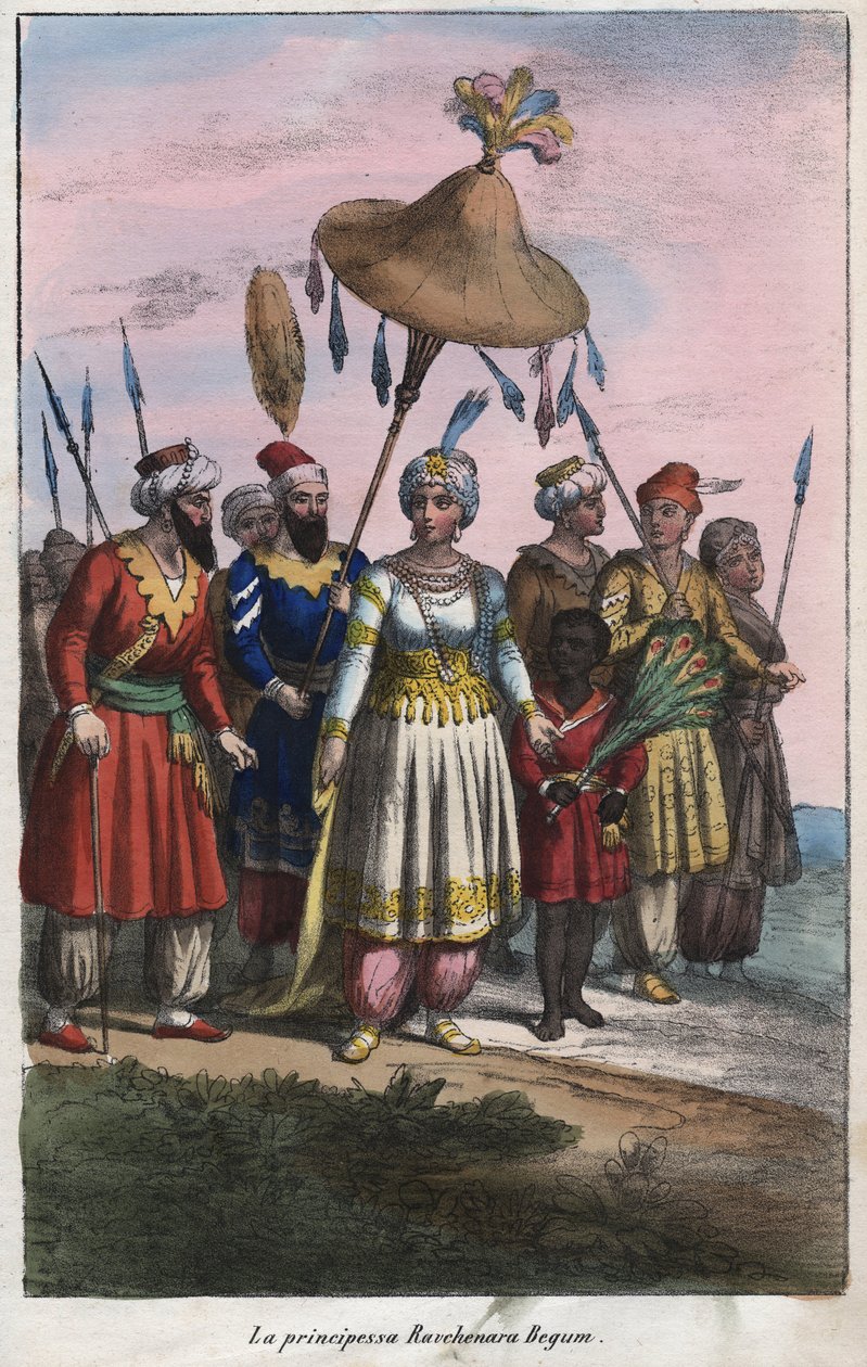 Roshanara Begum 1617-1671 (Roshan Ara Begum) - Princesa Imperial do Império Mongol - gravura de "Usos e costumes de todos os povos do Universo". Ou História do Governo, Leis, Milícias, Religião de todas as Nações desde os Reis Altos até aos Mais Baixos de Unknown artist