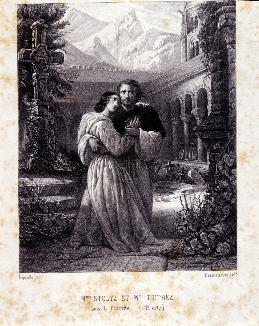 Rosina Stoltz e Gilbert Duprez no Acto IV de "O Favorito" de Gaetano Donizetti. 1840. de Unknown artist