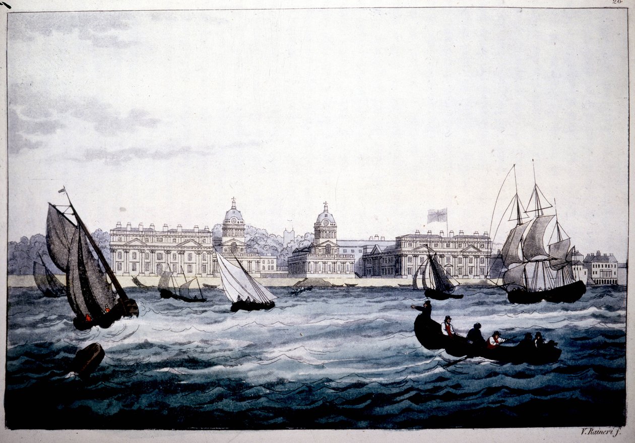 Hospital Real em Greenwich, no Tamisa, Inglaterra. de Unknown artist