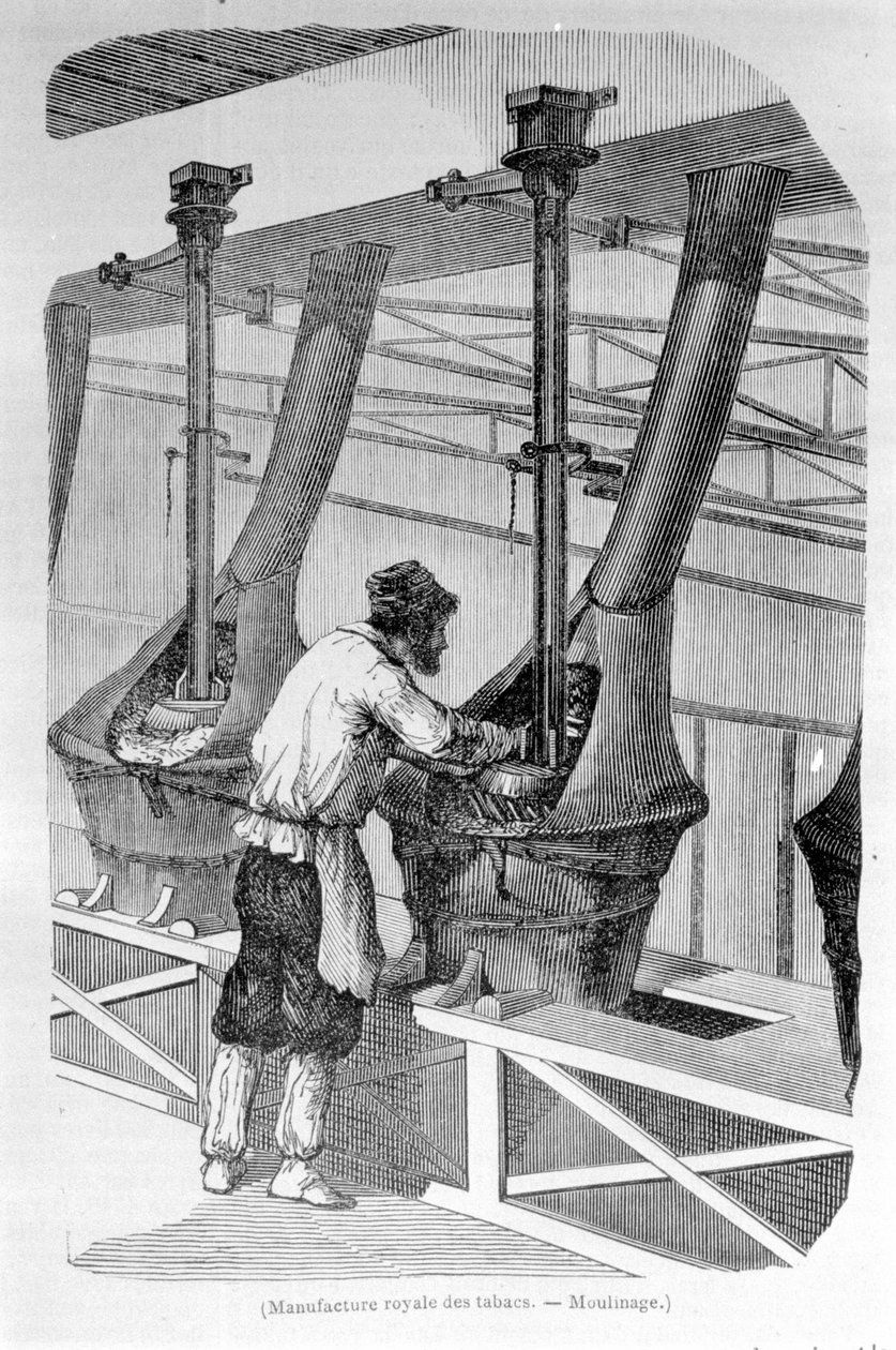 Royal Tobacco Factory: moagem de tabaco. Gravura do século XIX. de Unknown artist