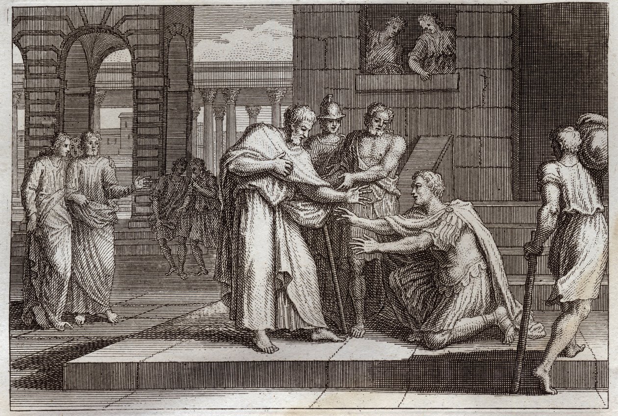 Bíblia de Royaumont, Novo Testamento: Cornelius baptiza. Coroar o centurião recebe a fé de Jesus Cristo, e é batizado por São Pedro. Ilustração de 1811. de Unknown artist