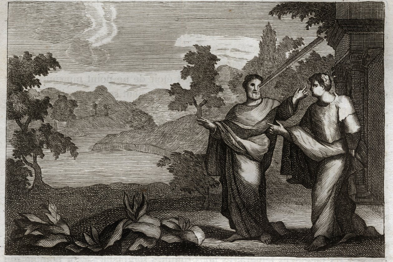 Bíblia de Royaumont, Novo Testamento: Não julgues os outros. Quando você tem uma trave no olho, você não deve se preocupar em tirar uma palhinha do olho do seu irmão (Parábola da palhinha e da trave). Ilustração de 1811. de Unknown artist