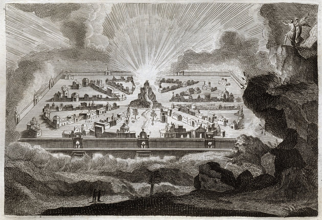 Bíblia de Royaumont, Novo Testamento: Nova Jerusalém. O Anjo mostra São João, a Nova Jerusalém. Ilustração de 1811. de Unknown artist