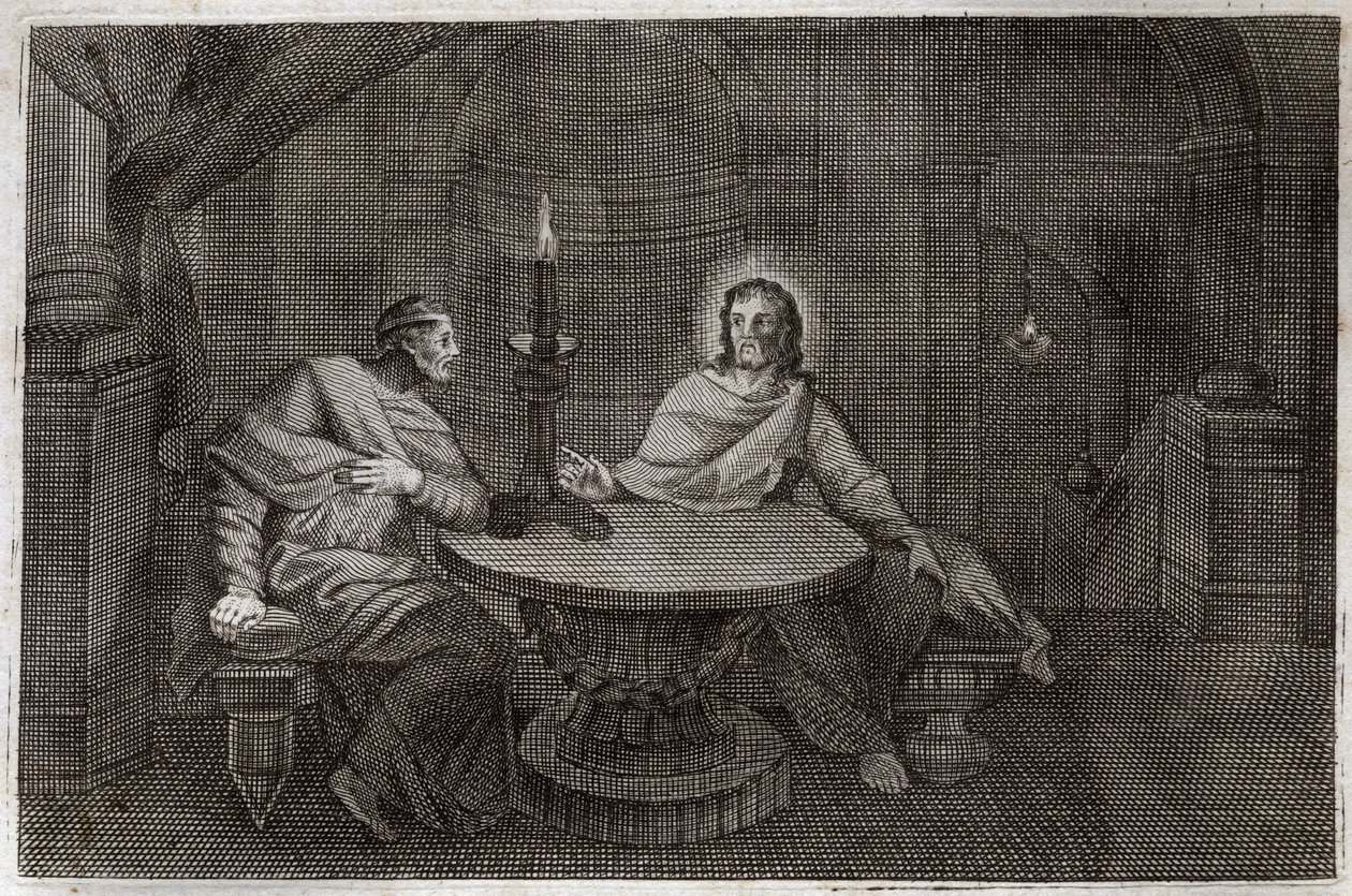 Bíblia de Royaumont, Novo Testamento: Nicodema vem para encontrar Jesus Cristo à noite. Ilustração de 1811. de Unknown artist
