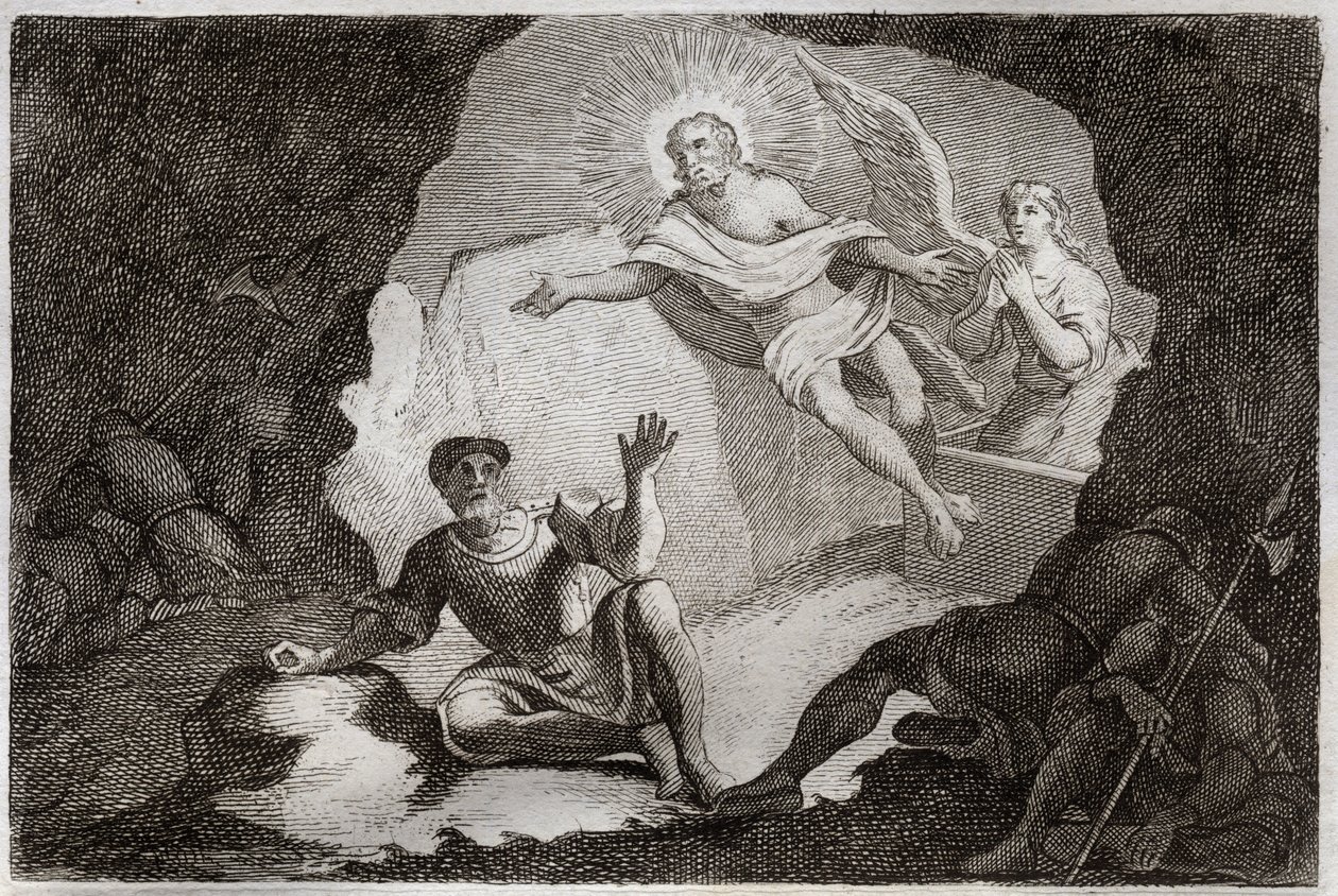 Bíblia de Royaumont, Novo Testamento: A Ressurreição. Jesus Cristo ressuscita do seu túmulo sob o temor dos soldados romanos que haviam adormecido. Ilustração de 1811 (gravura) de Unknown artist