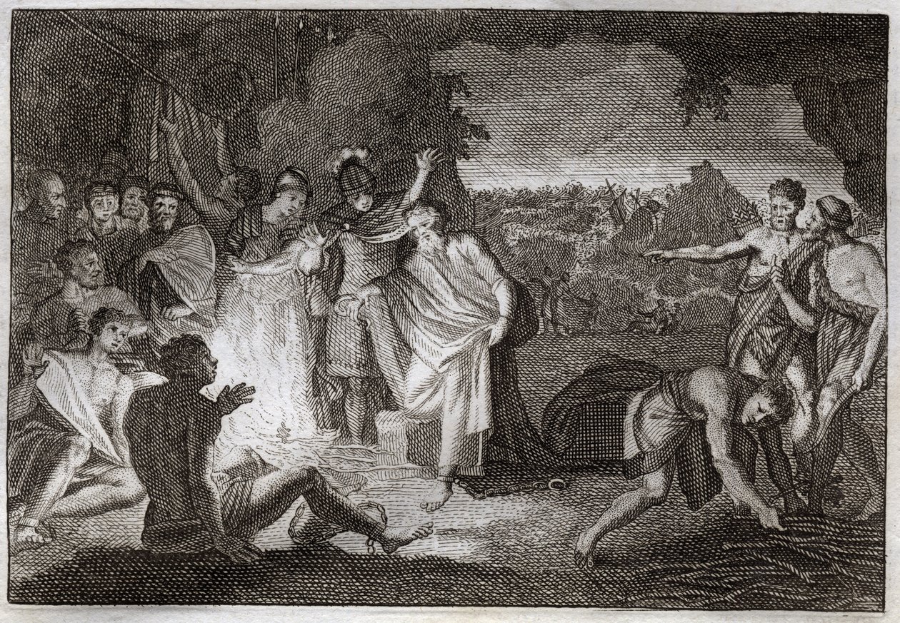 Bíblia de Royaumont, Novo Testamento: Afundamento de S. Paulo. Ele é mordido com uma víbora sem qualquer dano. Ilustração de 1811. de Unknown artist
