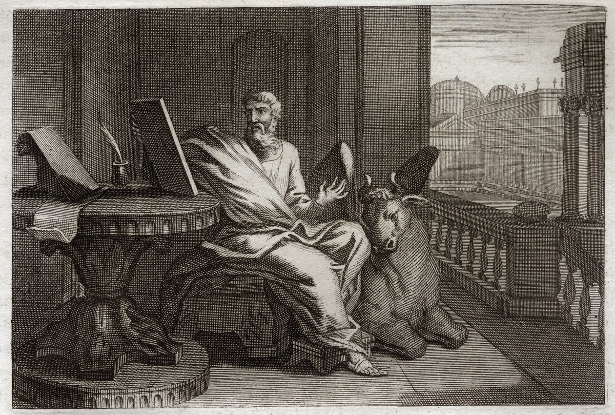 Bíblia de Royaumont, Novo Testamento: O evangelista São Lucas com o touro. Ilustração de 1811. de Unknown artist