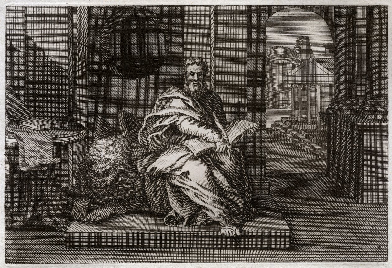 Bíblia de Royaumont, Novo Testamento: O evangelista São Marcos com o leão. Ilustração de 1811. de Unknown artist