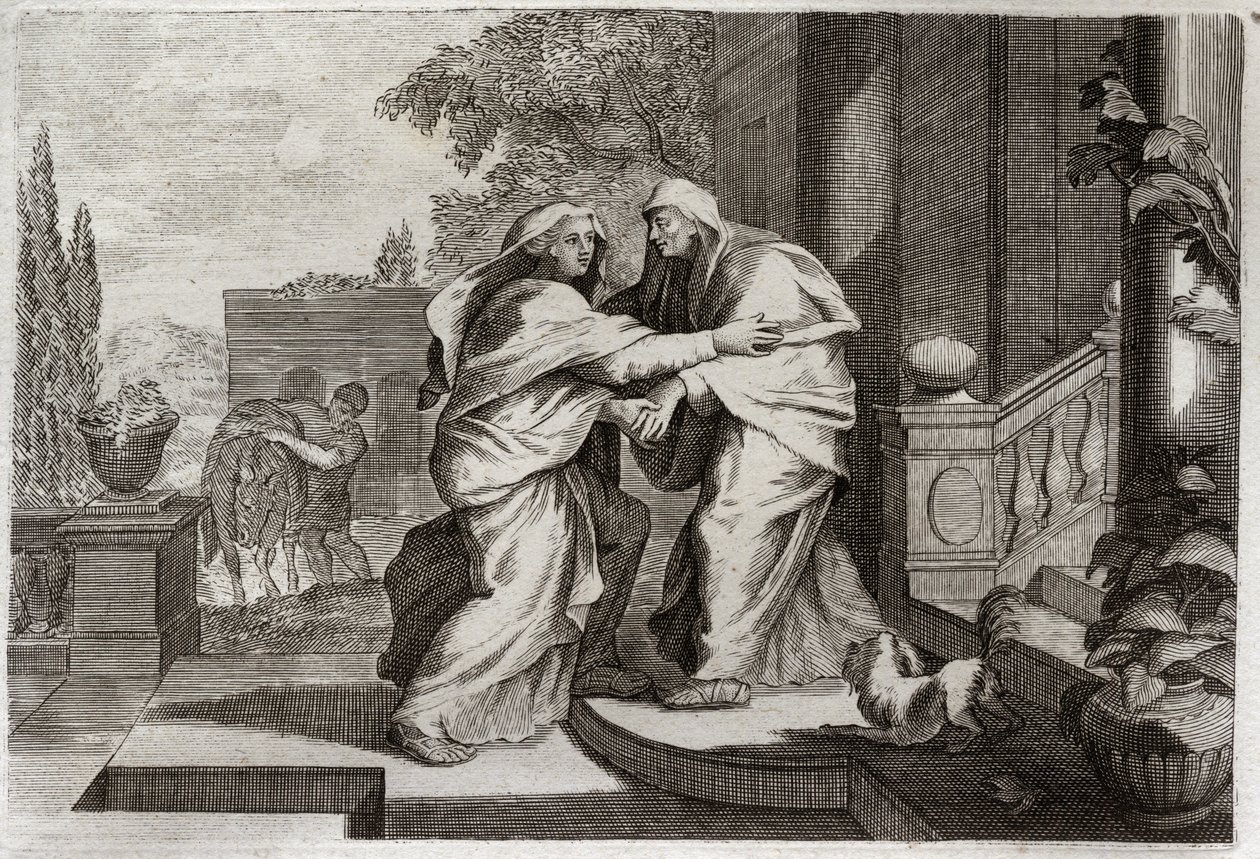 Bíblia de Royaumont, Novo Testamento: Visitação. A Santíssima Virgem Maria visitará sua prima Isabel. Ilustração de 1811. de Unknown artist