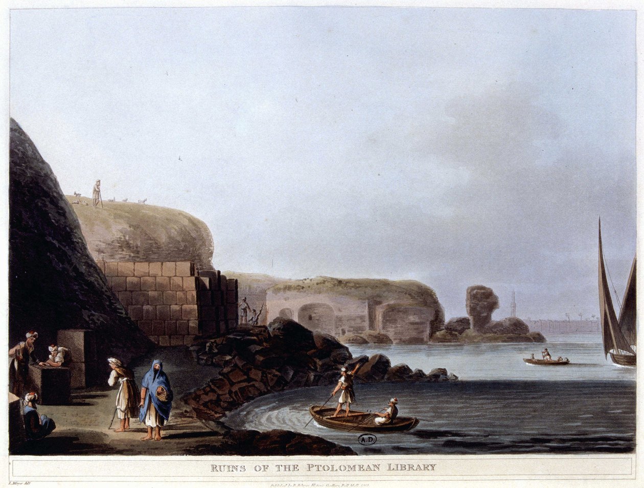 Ruínas da Biblioteca Ptolemaic de Alexandria - em "Vistas no Egito, Palestina e outras partes do Império Otomano". de Unknown artist