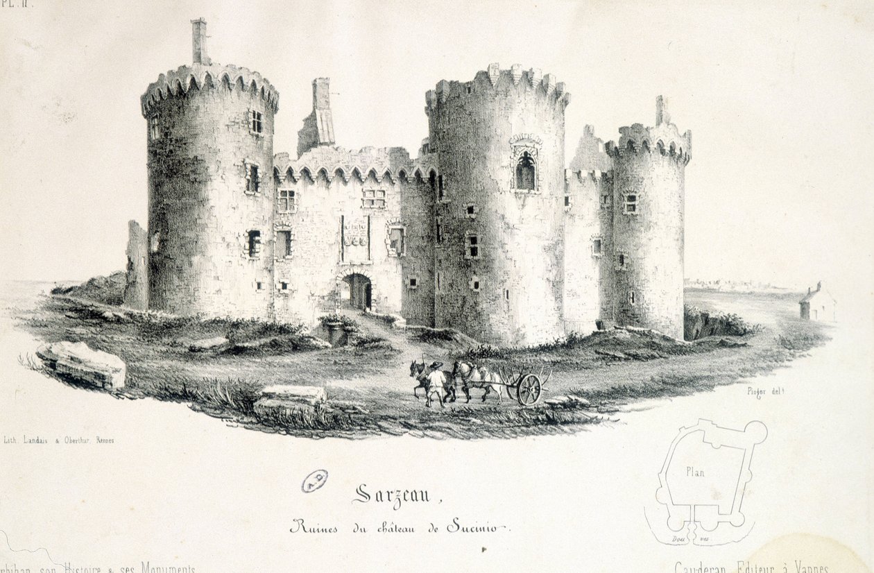 Ruínas do castelo de Sucinio em Sarzeau (Morbihan) - gravura de Unknown artist