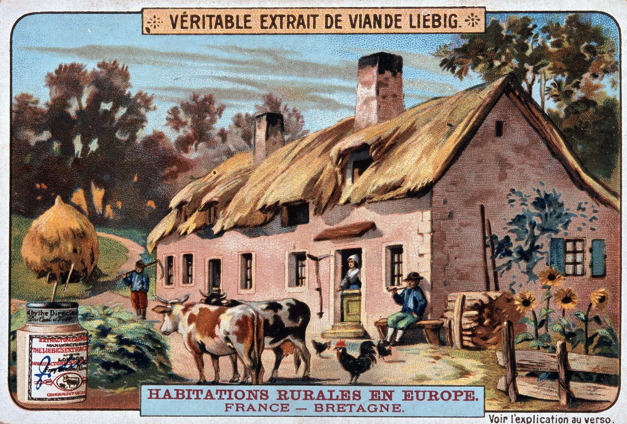 Habitação rural da Bretanha - chromo. Liebig, v. 1895 de Unknown artist