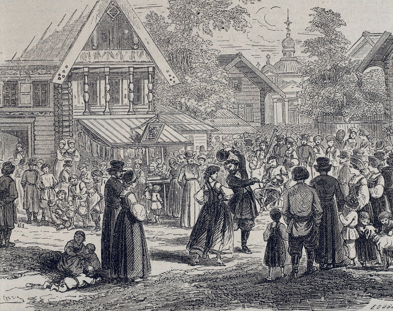 Rússia (séc. XIX). Festa numa aldeia. 1879 (gravura) de Unknown artist